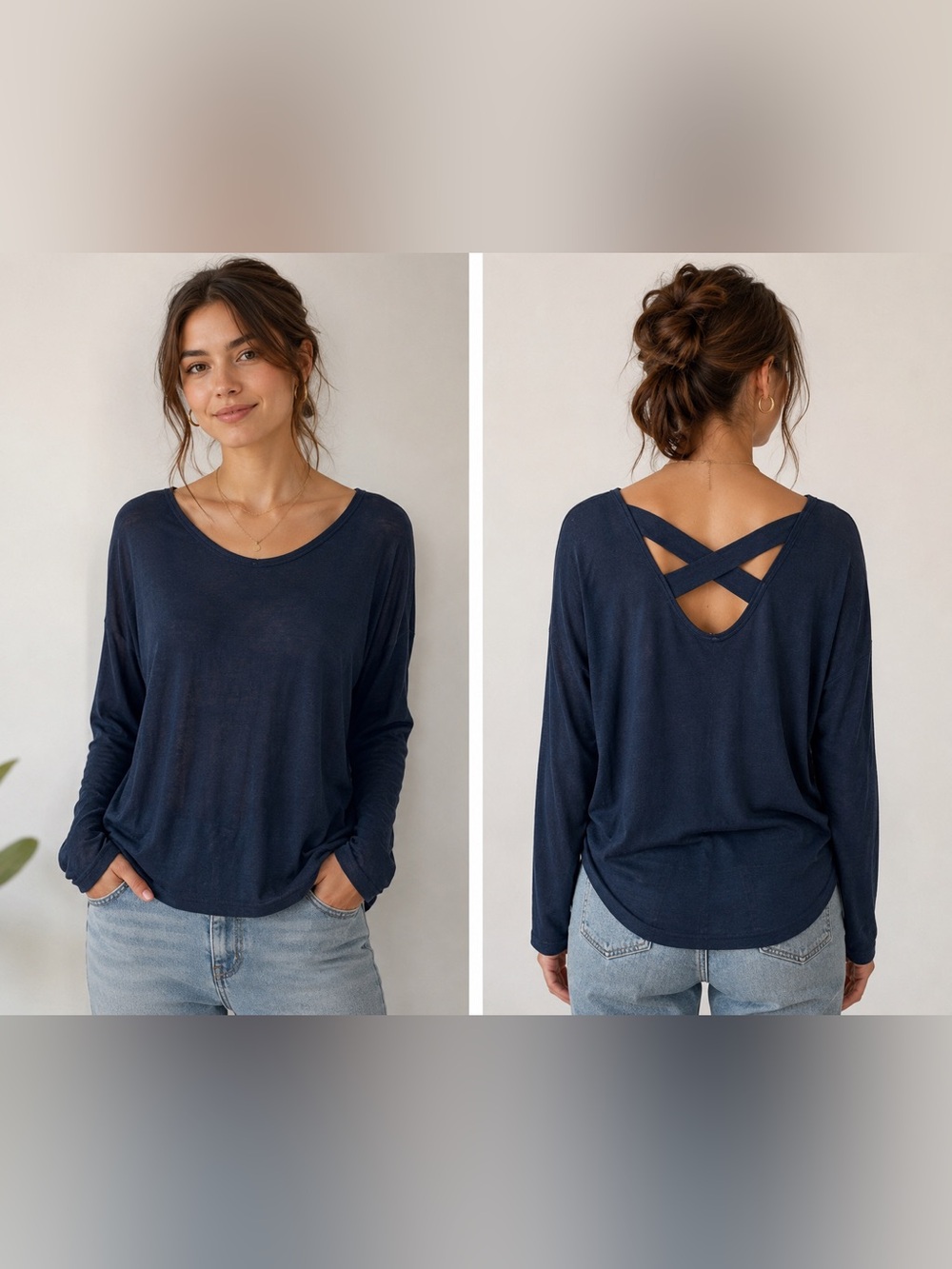 Garage Criss-Cross Back Long-sleeve Light Knit Top | Size S